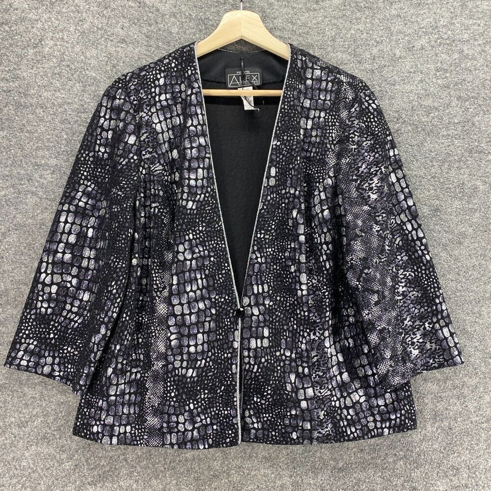 Alex Evenings Blazer Women PXL Petite Black Animal Print One Button V-Neck